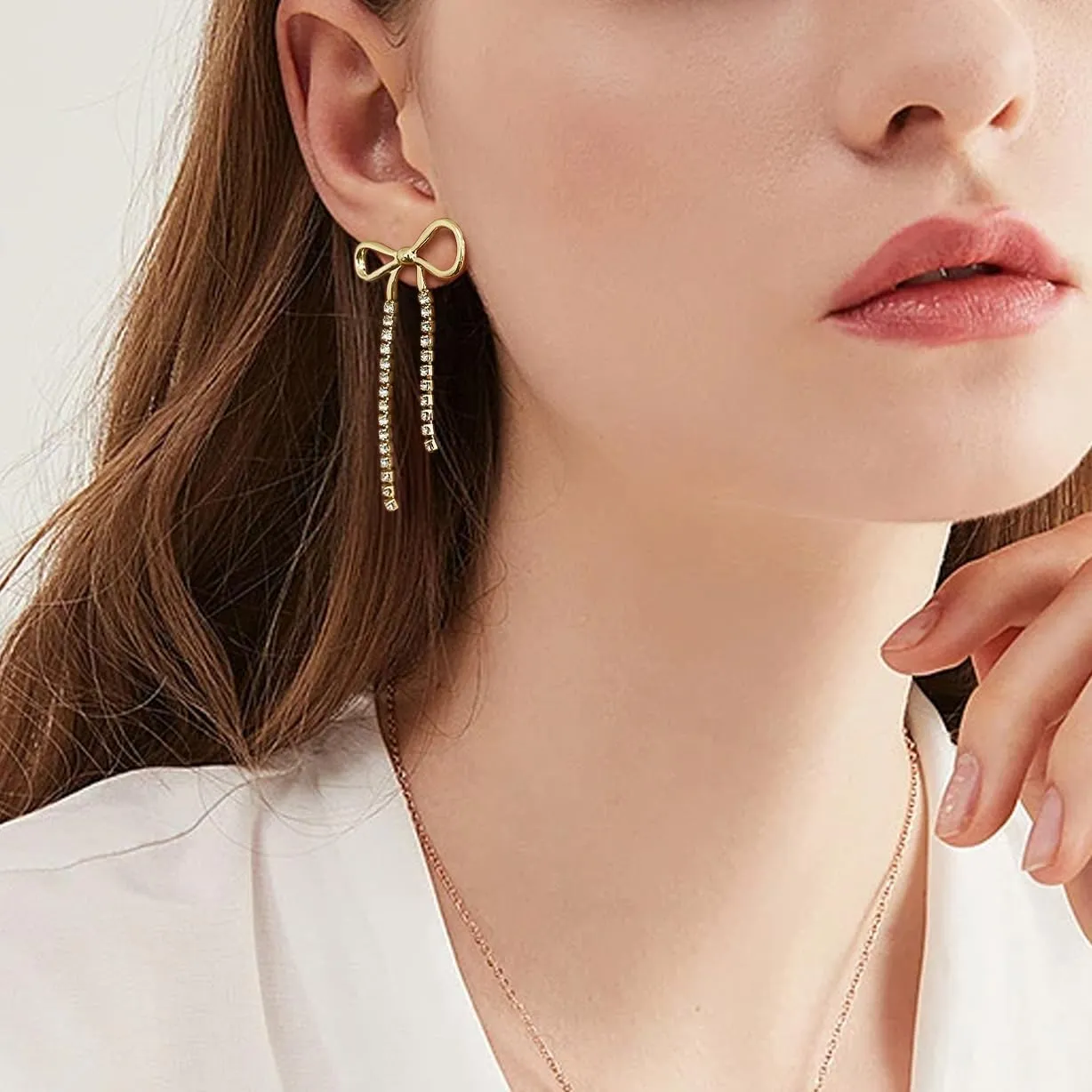 Bow Earrings For Women Teens Bowknot Stud Drop Earrings For Women Teens Gold Tone