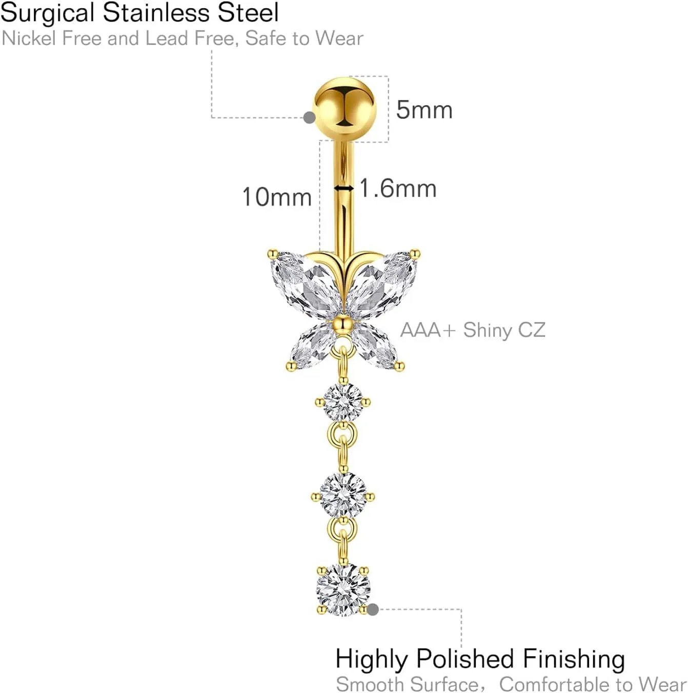 Briana Williams Belly Button Ring Belly Rings Belly Button Piercing Gold Belly Button Ring for Women Clicker Belly Ring Belly Piercing Stainless Steel 14g 10mm Blley Navel Rings Piercing Jewelry