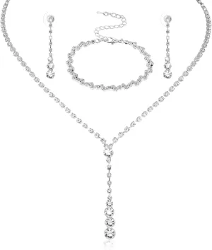 Bridal Jewelry Set Rhinestone Necklace Bracelet Dangle Earrings for Bride Bridesmaid Teardrop Pendant Crystal Wedding Prom Jewelry Accessories for Women