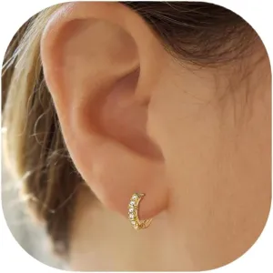 BriLove 14K Gold Plated Hoop Earrings for Women Mom 925 Sterling Silver CZ Six Stone Huggie Hoops Gifts for Daily Wear/Mothers Day/Valentines Day/Birthday/Christmas/Anniversary