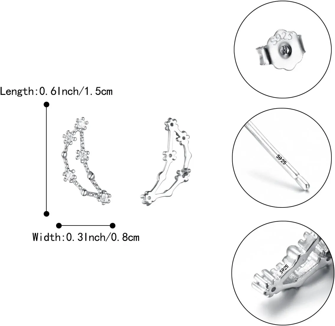 BriLove 925 Sterling Silver CZ Horoscope Zodiac 12 Constellation Astrology Ear Crawler Post Earrings Gift for Mom Women Mothers Day/Valentines Day/Birthday/Christmas/Anniversary