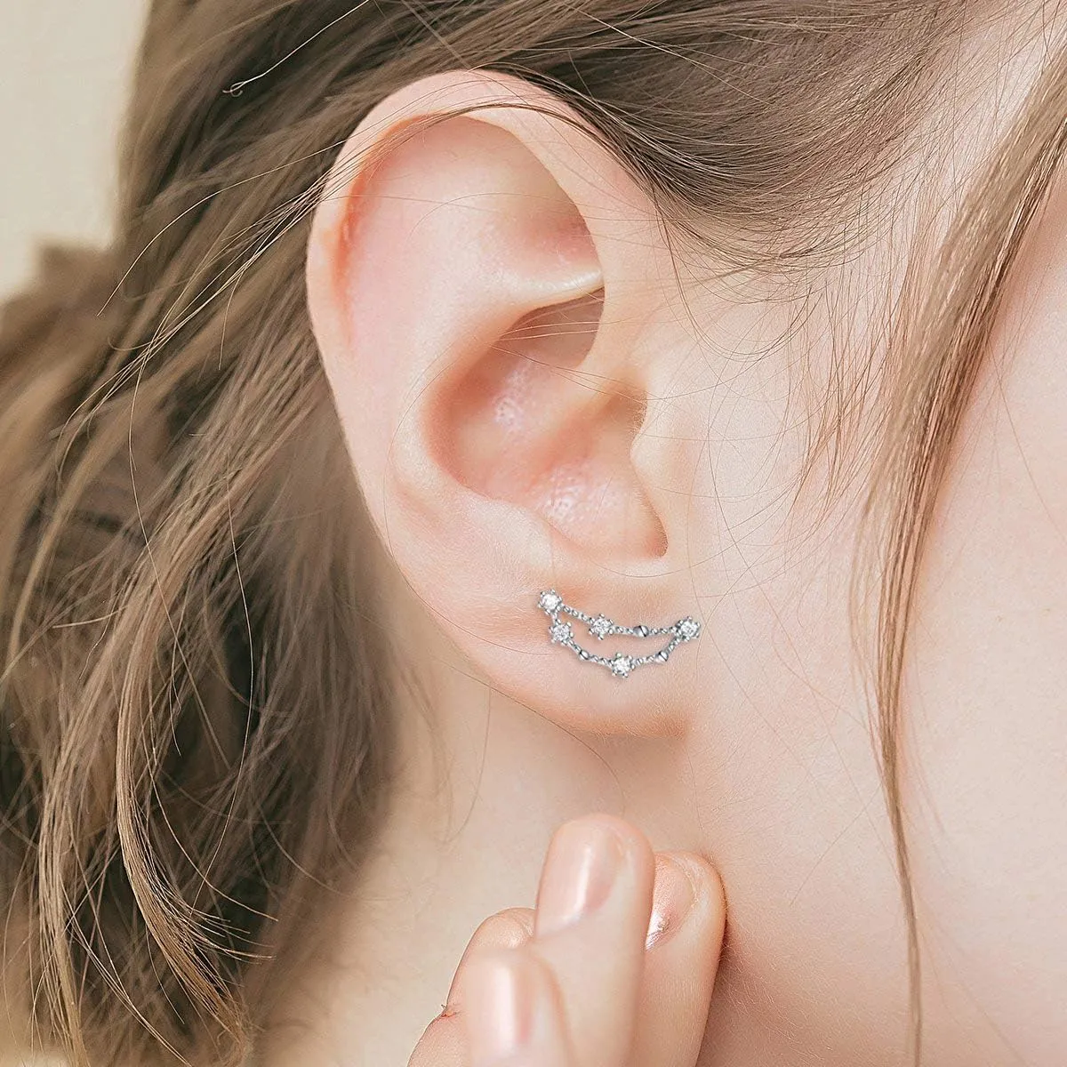 BriLove 925 Sterling Silver CZ Horoscope Zodiac 12 Constellation Astrology Ear Crawler Post Earrings Gift for Mom Women Mothers Day/Valentines Day/Birthday/Christmas/Anniversary
