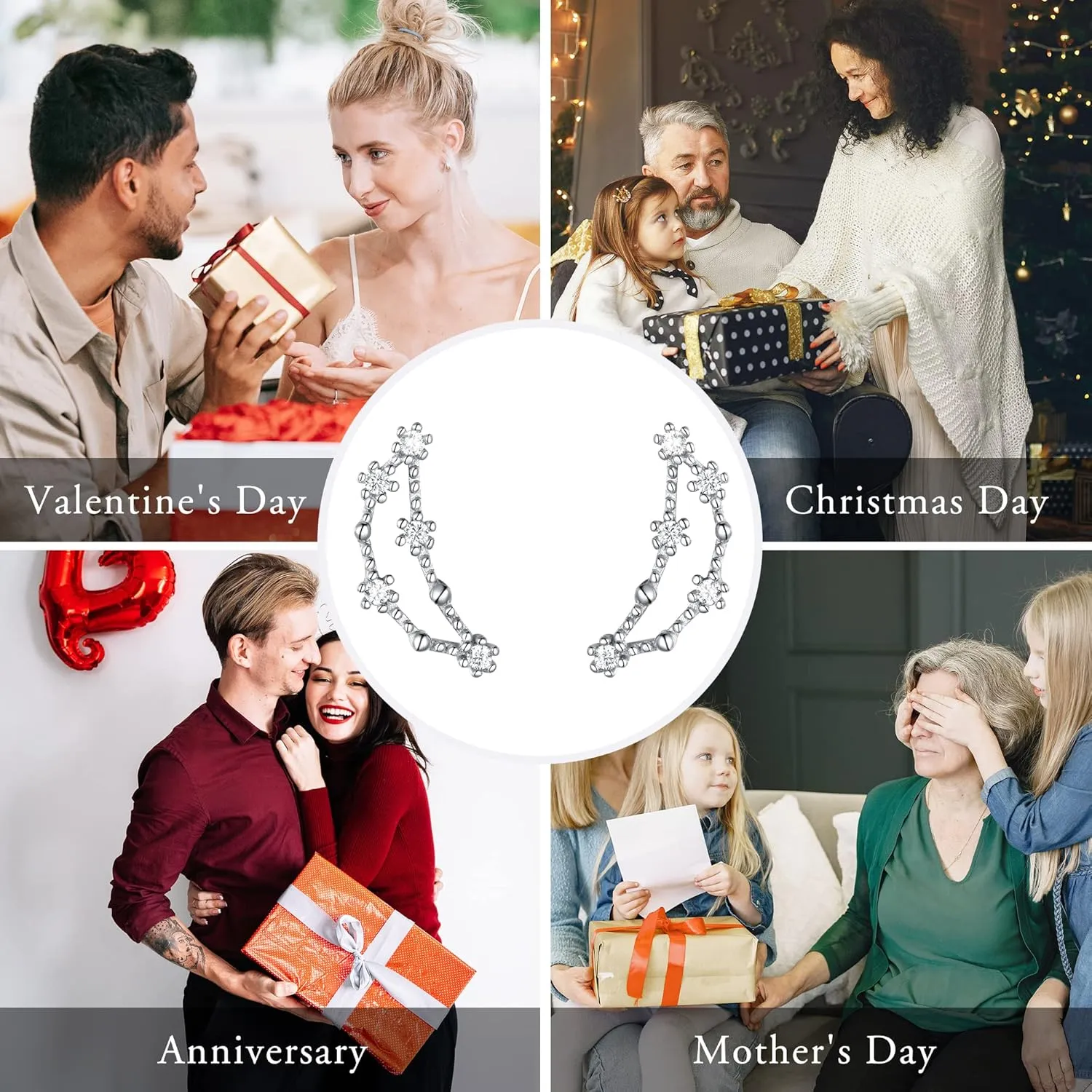 BriLove 925 Sterling Silver CZ Horoscope Zodiac 12 Constellation Astrology Ear Crawler Post Earrings Gift for Mom Women Mothers Day/Valentines Day/Birthday/Christmas/Anniversary