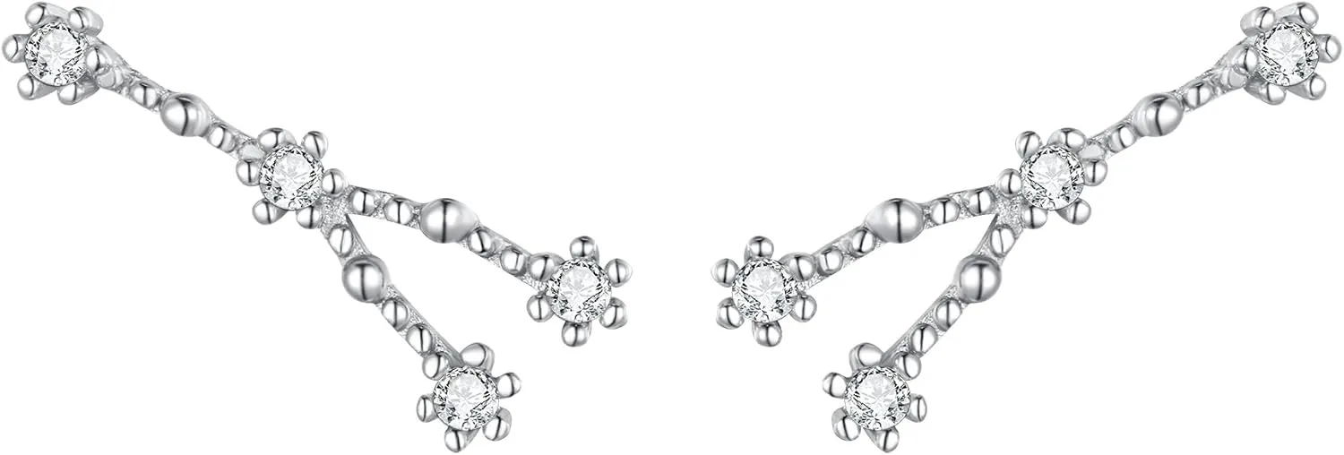 BriLove 925 Sterling Silver CZ Horoscope Zodiac 12 Constellation Astrology Ear Crawler Post Earrings Gift for Mom Women Mothers Day/Valentines Day/Birthday/Christmas/Anniversary