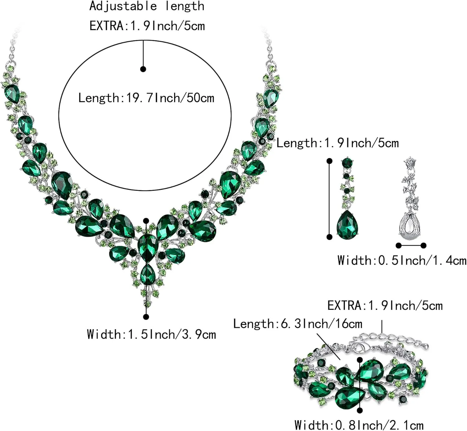 BriLove Wedding Bridal Jewelery for Women Austrian Crystal Teardrop Cluster Statement Necklace Dangle Earrings Link Bracelet Set