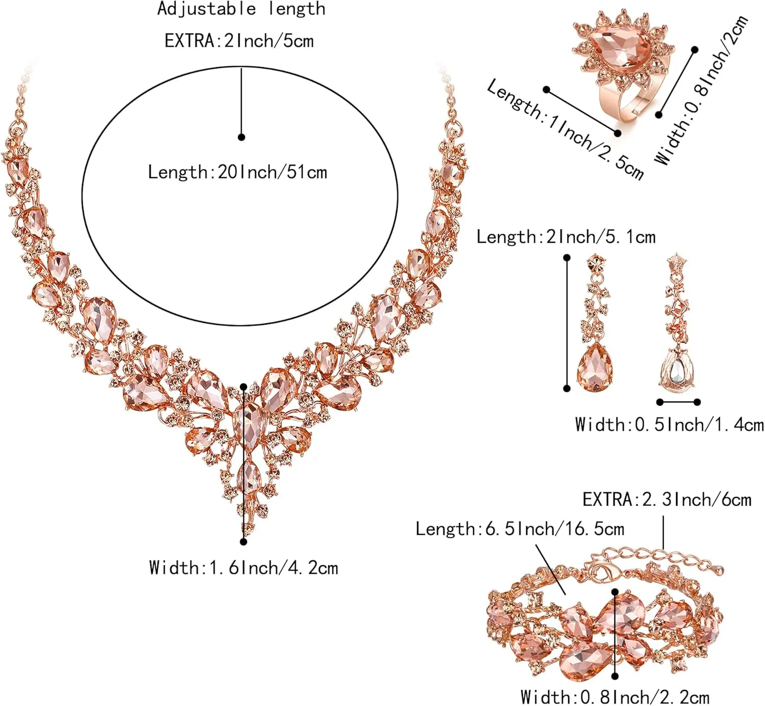 BriLove Wedding Bridal Jewelery for Women Austrian Crystal Teardrop Cluster Statement Necklace Dangle Earrings Link Bracelet Set
