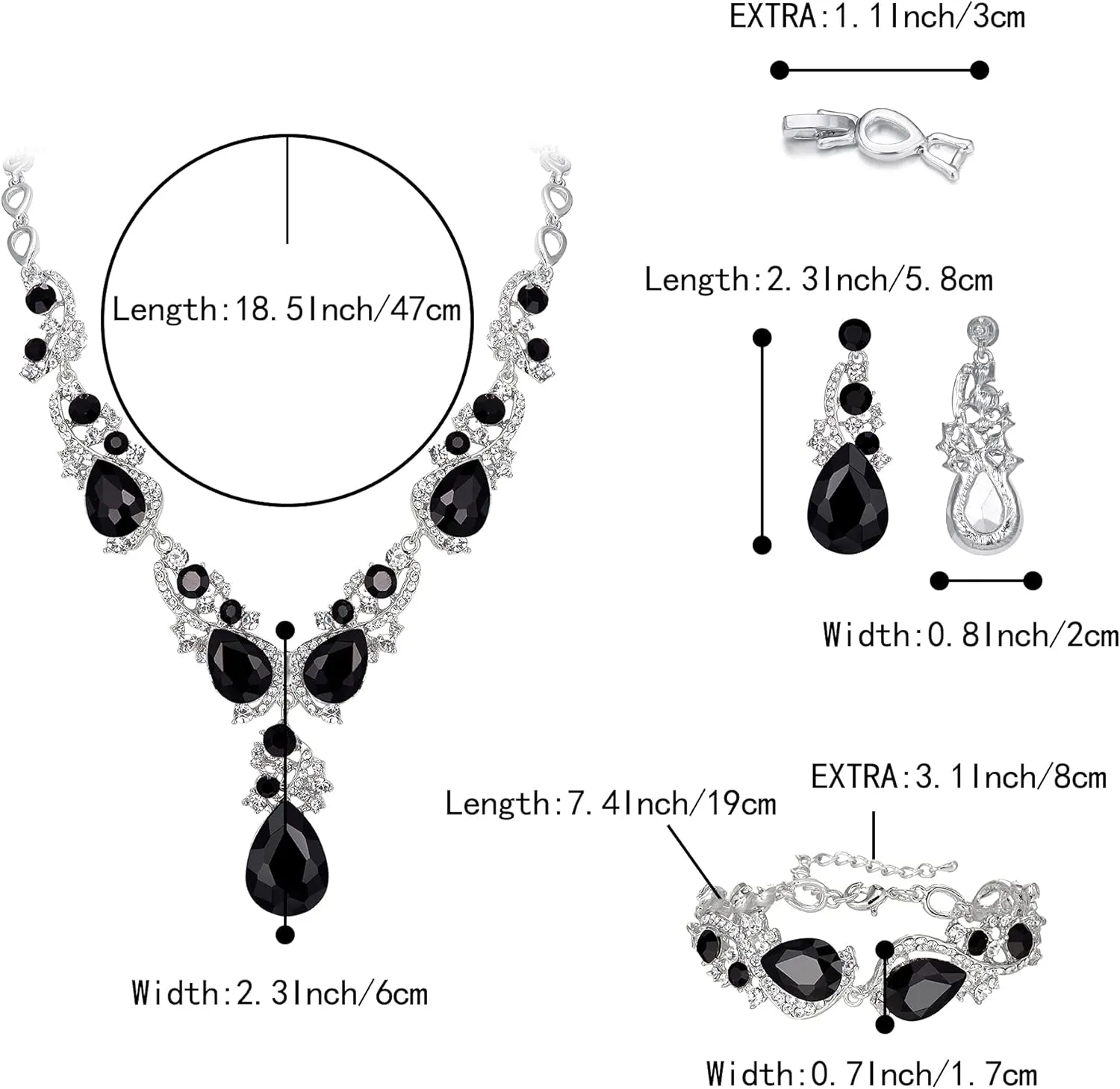 BriLove Wedding Bridal Jewelry for Women Multi Teardrop Cluster Crystal Statement Necklace Dangle Earrings Link Bracelet Set
