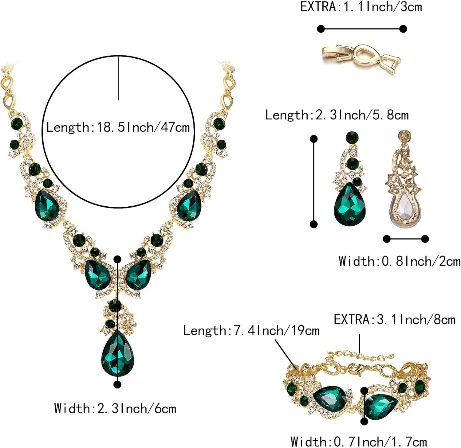 BriLove Wedding Bridal Jewelry for Women Multi Teardrop Cluster Crystal Statement Necklace Dangle Earrings Link Bracelet Set
