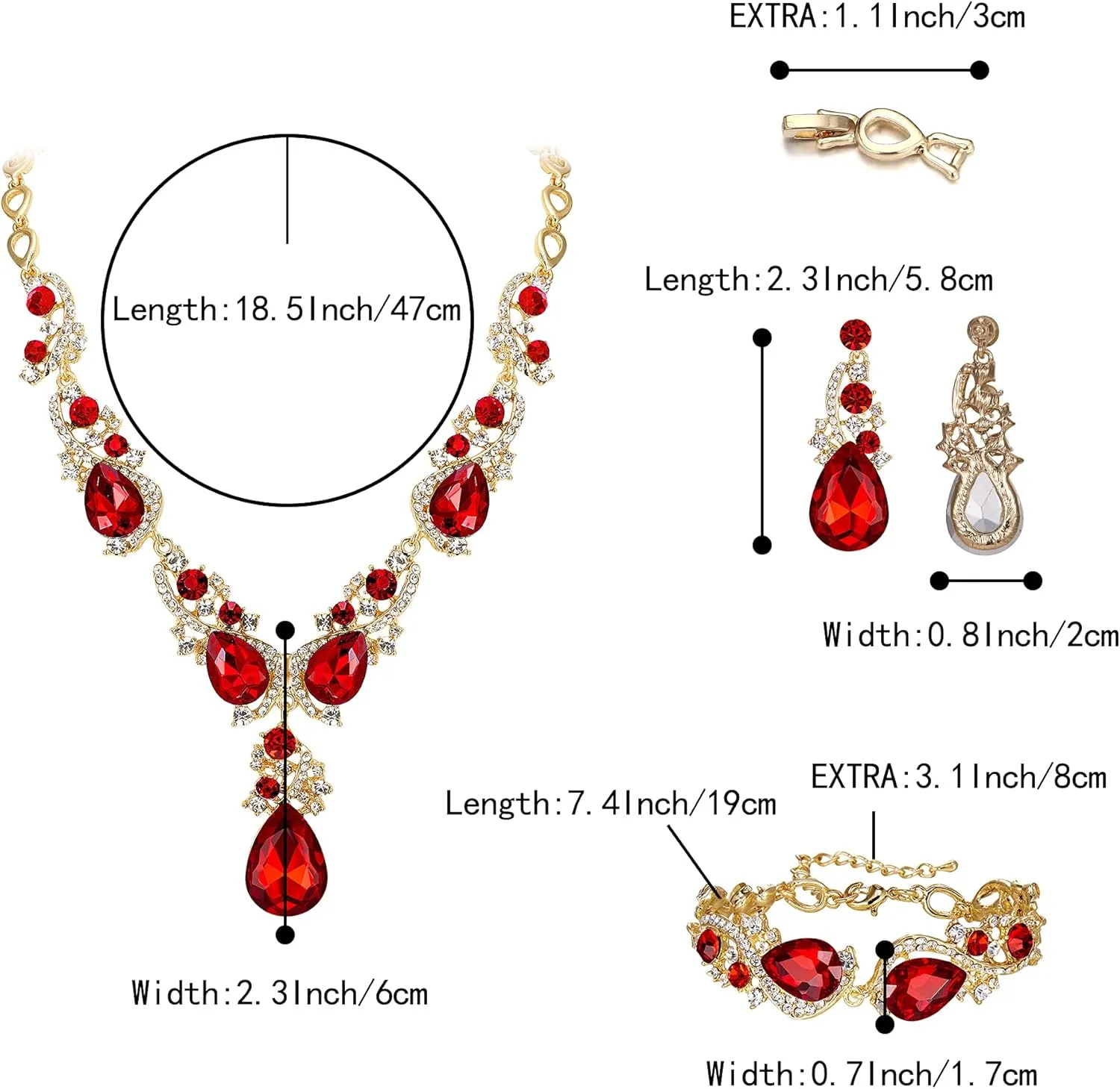 BriLove Wedding Bridal Jewelry for Women Multi Teardrop Cluster Crystal Statement Necklace Dangle Earrings Link Bracelet Set