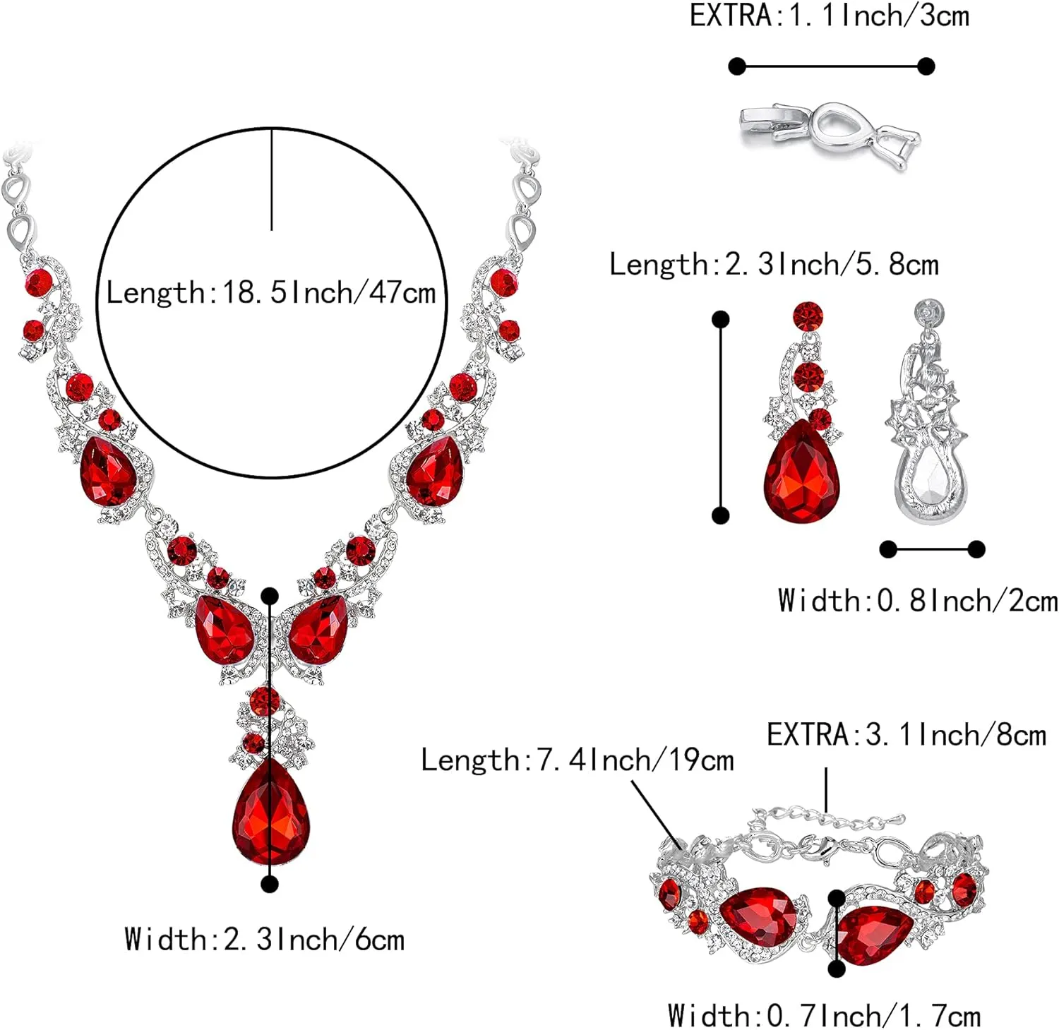 BriLove Wedding Bridal Jewelry for Women Multi Teardrop Cluster Crystal Statement Necklace Dangle Earrings Link Bracelet Set