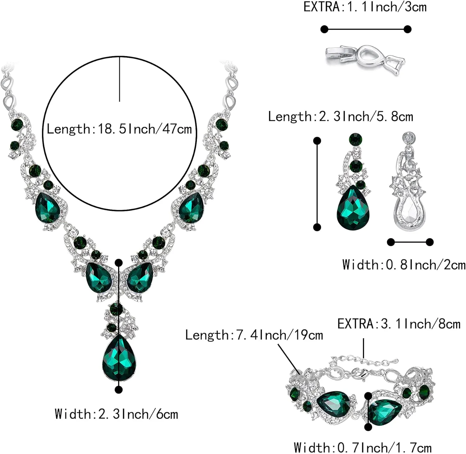 BriLove Wedding Bridal Jewelry for Women Multi Teardrop Cluster Crystal Statement Necklace Dangle Earrings Link Bracelet Set