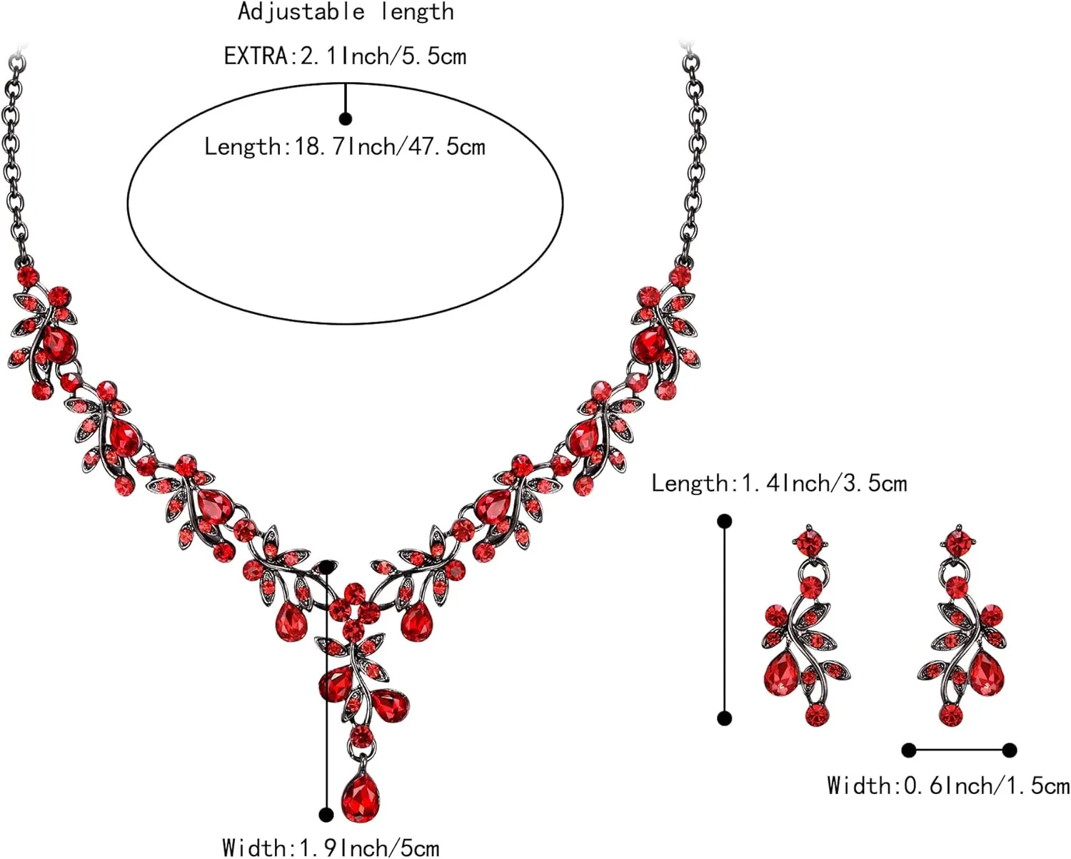 BriLove Wedding Jewelry Set for Women Bride, Y-Necklace Dangle Earrings Crystal Teardrop Leaf Flower Cluster Bridal Bridesmaid