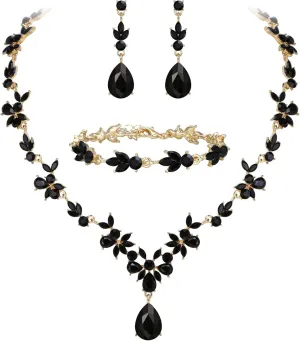 BriLove Wedding Jewelry Set for Women Bride, Y-Necklace Tennis Bracelet Dangle Earrings Crystal Teardrop Marquise Cluster for Bridal Bridesmaid