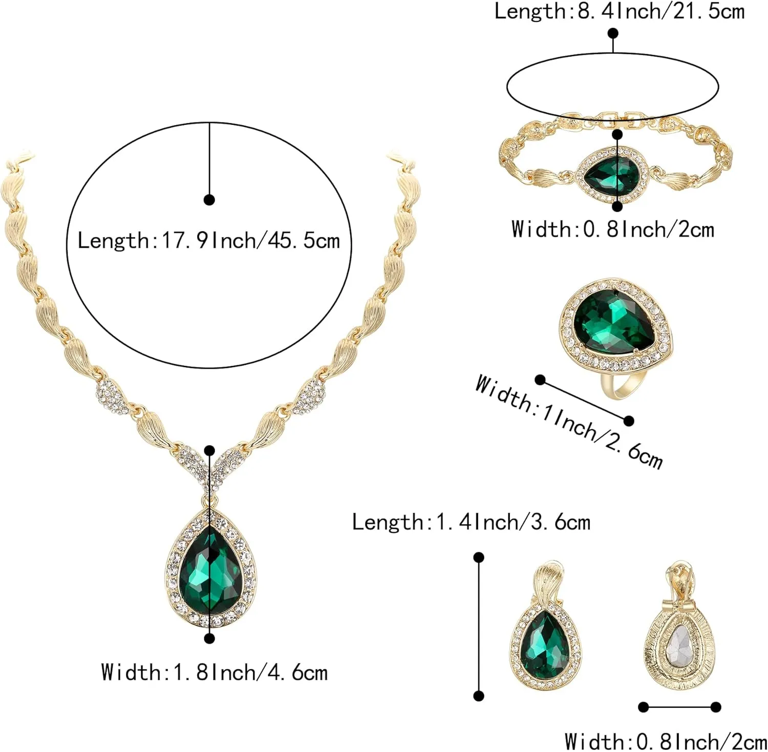 BriLove Womens Africa 18k Gold Plated Jewelry Set Crystal Rhinestones Petals Teardrop Cluster Bib Statement Necklace Link Bracelet Dangle Earrings Ring for Prom