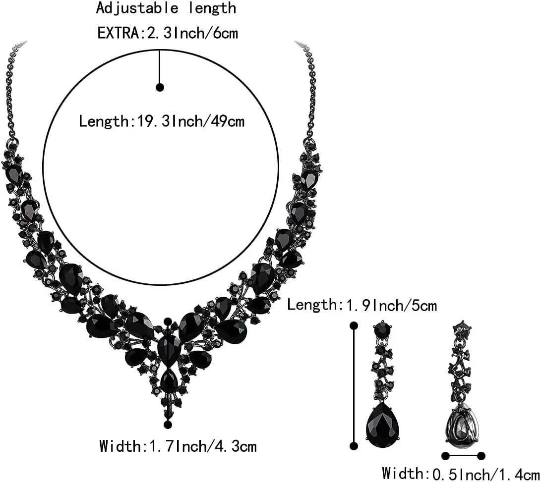 BriLove Women's Wedding Bridal Austrian Crystal Teardrop Cluster Statement Necklace Dangle Earrings Jewelry Set