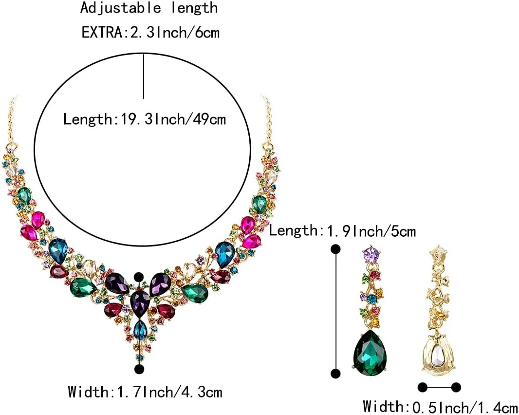 BriLove Women's Wedding Bridal Austrian Crystal Teardrop Cluster Statement Necklace Dangle Earrings Jewelry Set