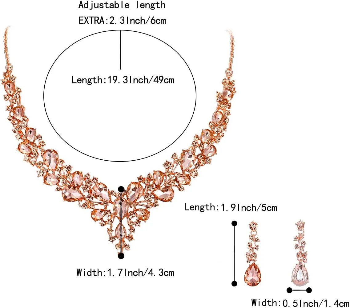 BriLove Women's Wedding Bridal Austrian Crystal Teardrop Cluster Statement Necklace Dangle Earrings Jewelry Set