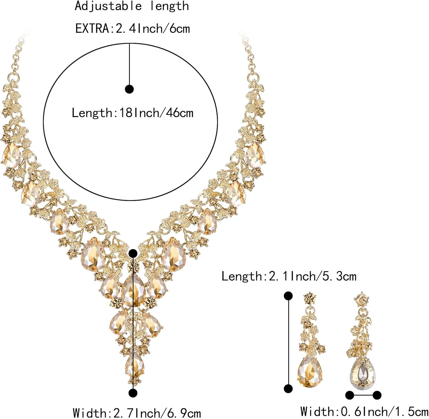 BriLove Women's Wedding Bridal Austrian Crystal Teardrop Flower Cluster Statement Necklace Dangle Earrings Jewelry Set for Party Prom