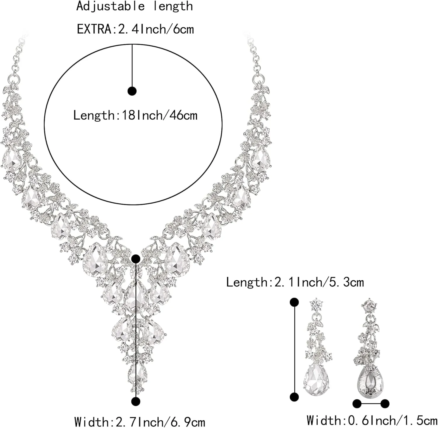 BriLove Women's Wedding Bridal Austrian Crystal Teardrop Flower Cluster Statement Necklace Dangle Earrings Jewelry Set for Party Prom
