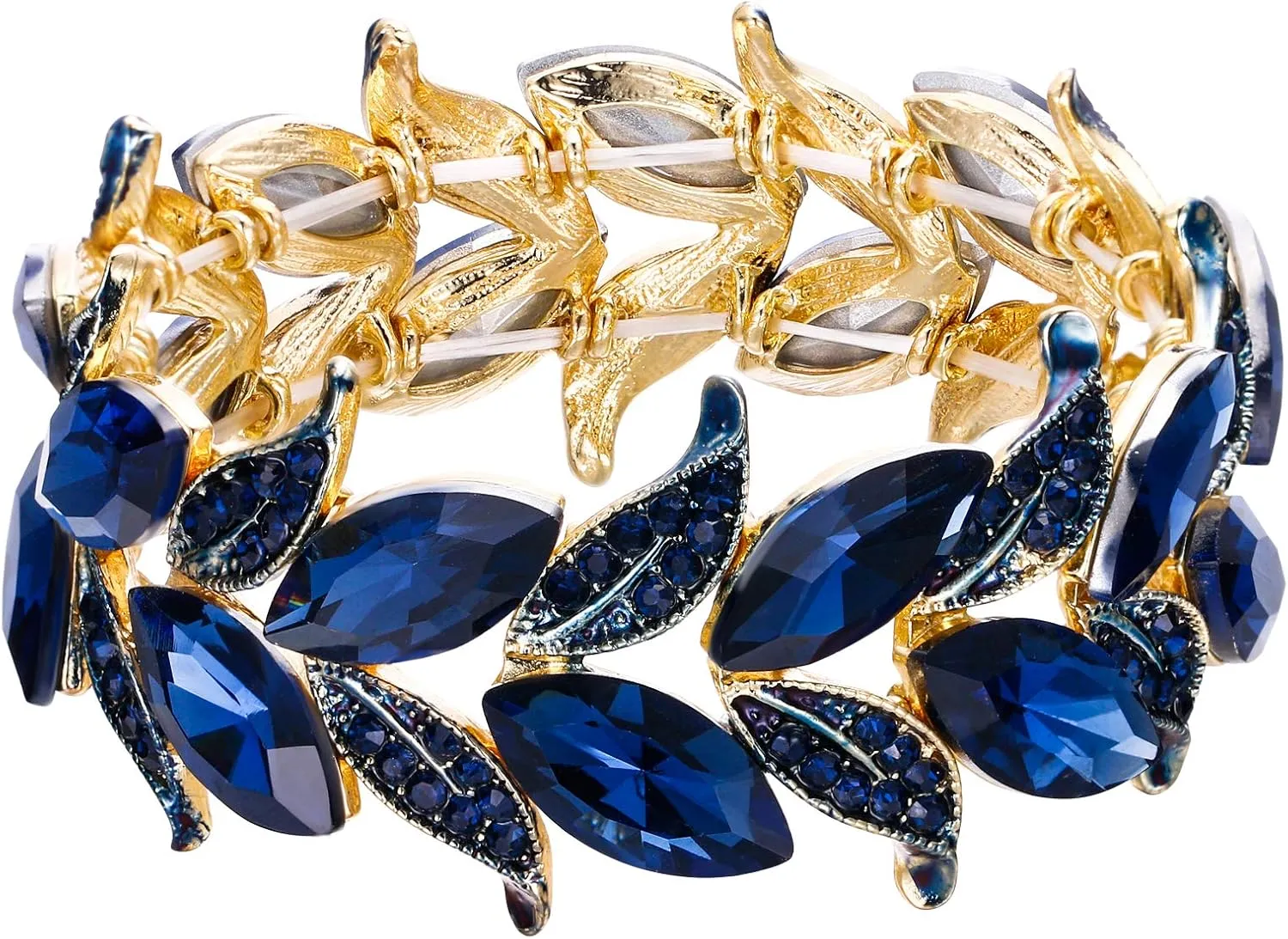 BriLove Women's Wedding Bridal Crystal Marquise-Shape Leaf Stretch Bangle Bracelet