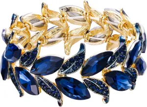 BriLove Women's Wedding Bridal Crystal Marquise-Shape Leaf Stretch Bangle Bracelet