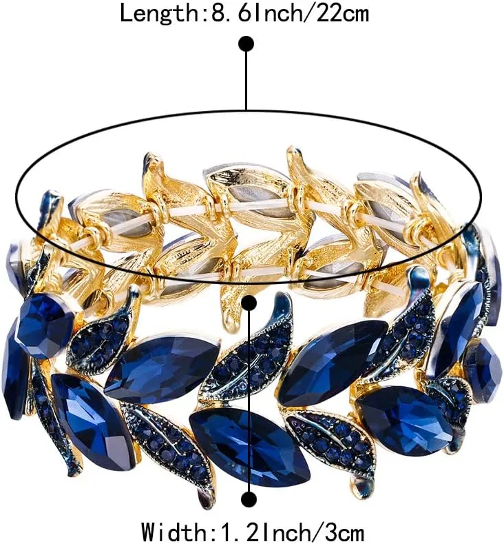 BriLove Women's Wedding Bridal Crystal Marquise-Shape Leaf Stretch Bangle Bracelet