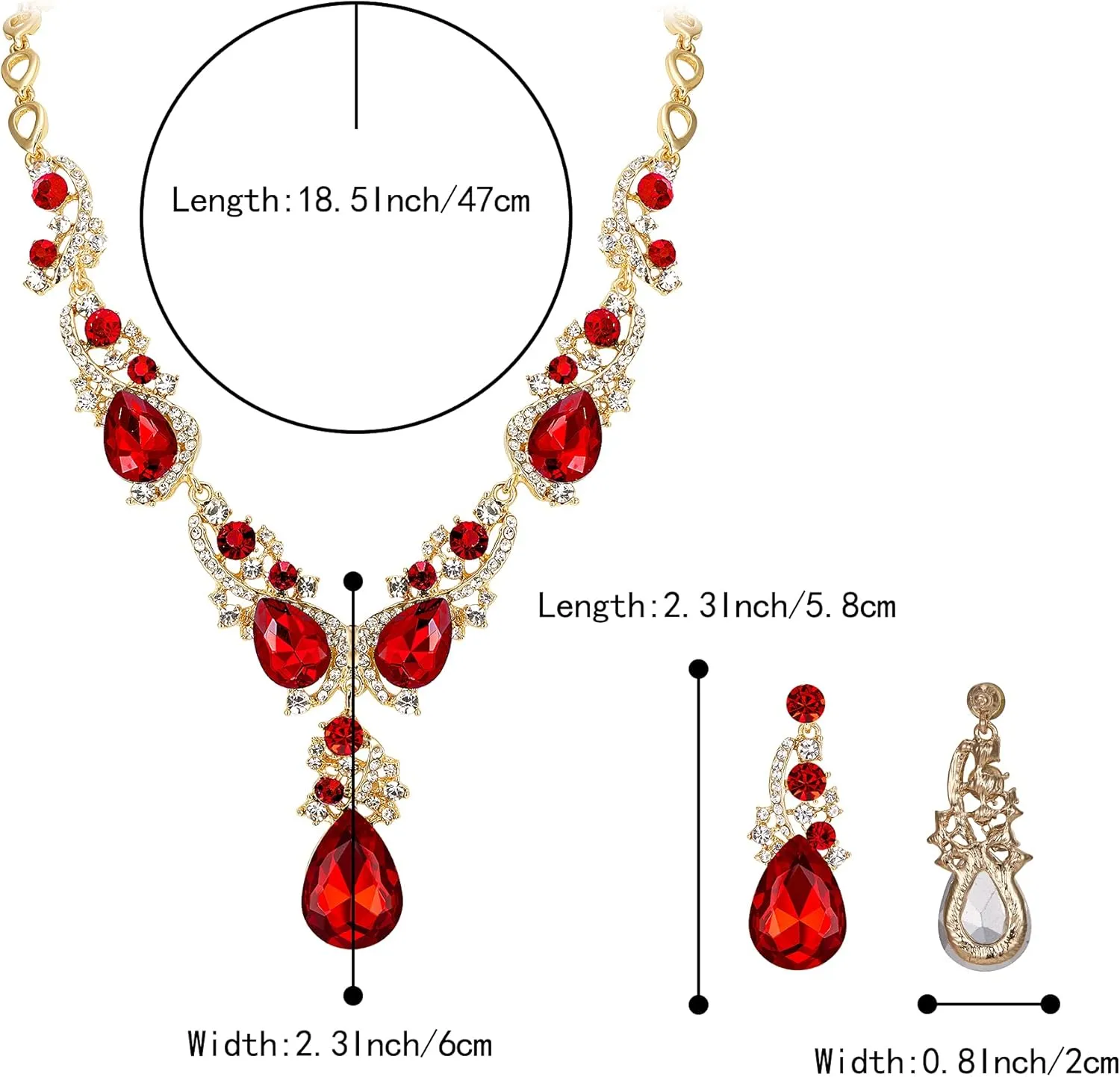 BriLove Women's Wedding Bridal Crystal Multi Teardrop Cluster Statement Necklace Dangle Earrings Set