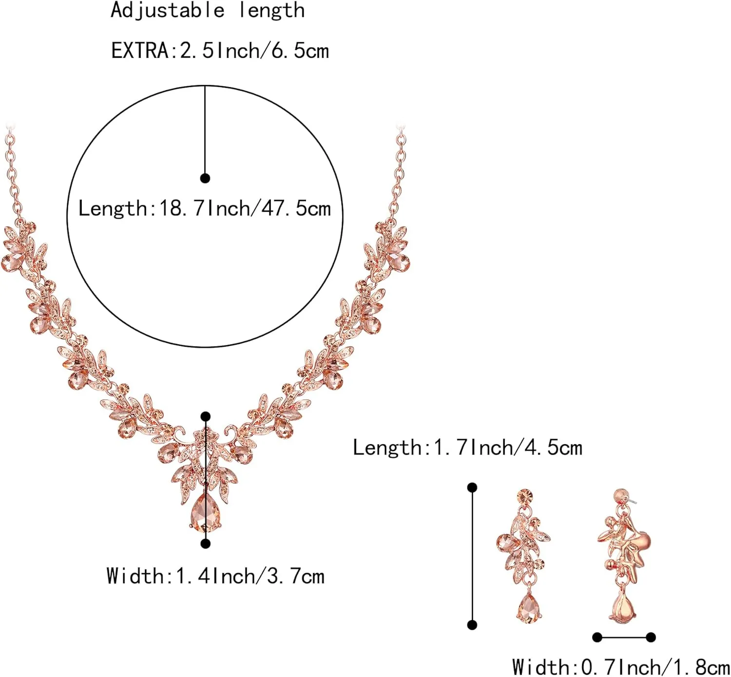 BriLove Women's Wedding Jewelery Set Leaf Flower Crystal Teardrop Marquise Cluster Pendant Necklace Dangle Earrings for Bridal Party