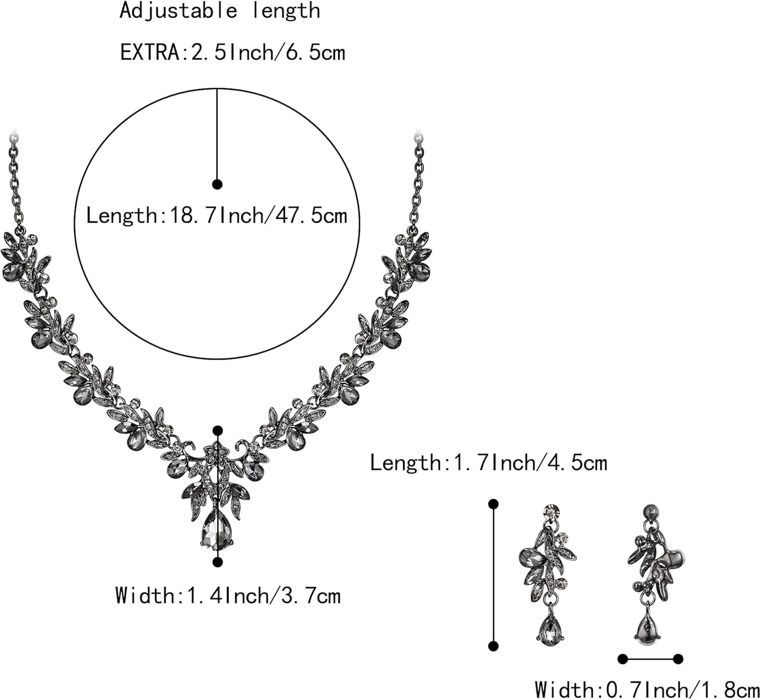 BriLove Women's Wedding Jewelery Set Leaf Flower Crystal Teardrop Marquise Cluster Pendant Necklace Dangle Earrings for Bridal Party