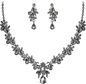 BriLove Women's Wedding Jewelery Set Leaf Flower Crystal Teardrop Marquise Cluster Pendant Necklace Dangle Earrings for Bridal Party