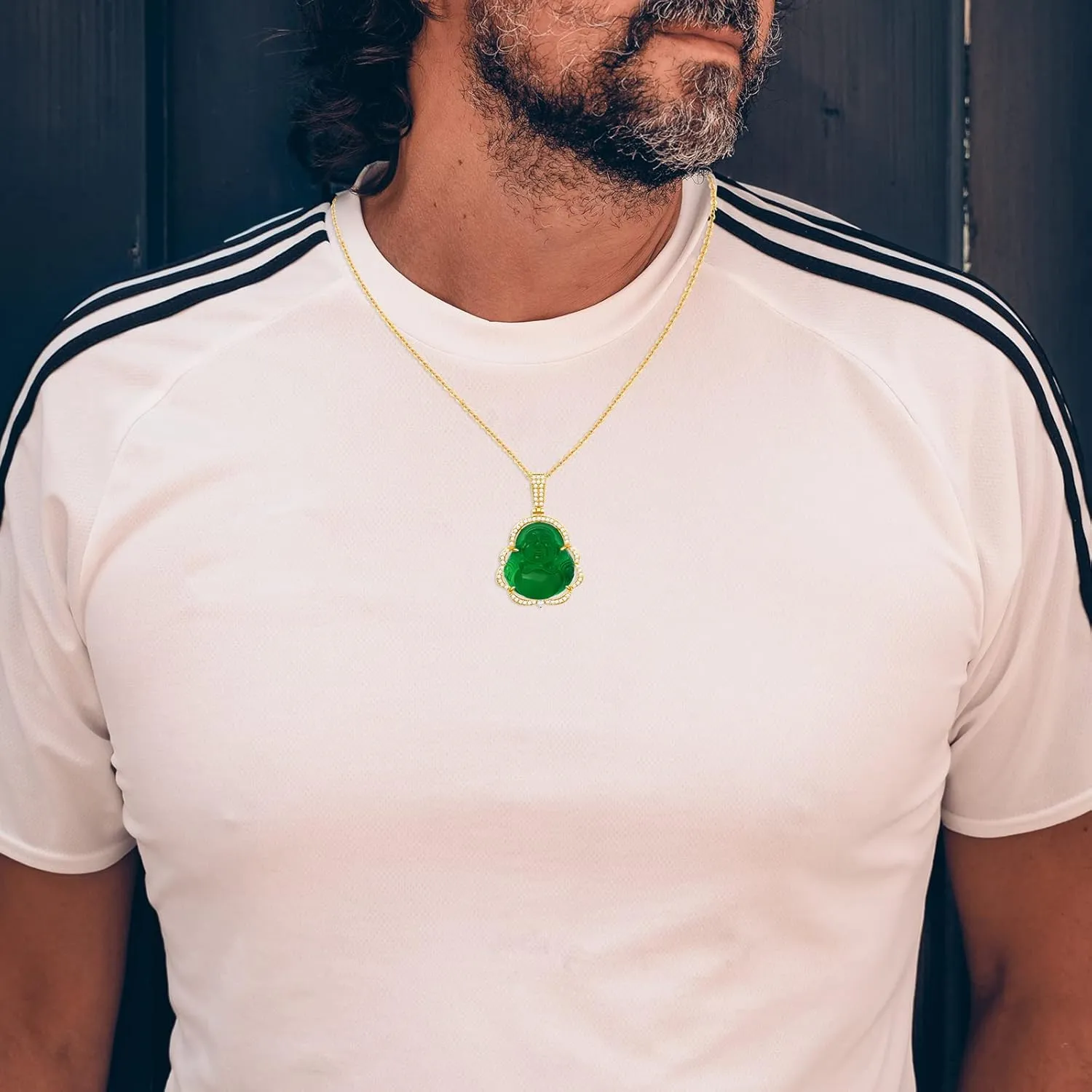 Buddha Necklace Green Jade Laughing Buddha 18K Gold Plated Chain Buddah Necklaces for Women Men Moms Gifts Luxury Jewelry Gifts for Her Him