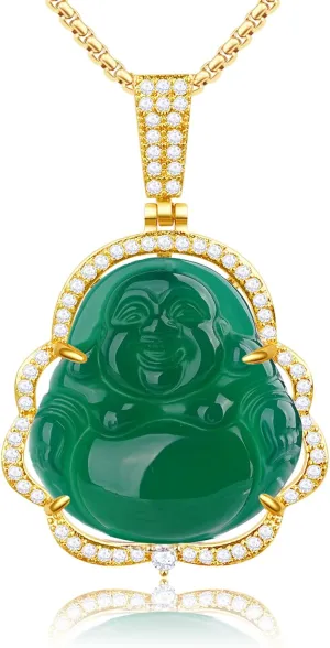 Buddha Necklace Green Jade Laughing Buddha 18K Gold Plated Chain Buddah Necklaces for Women Men Moms Gifts Luxury Jewelry Gifts for Her Him