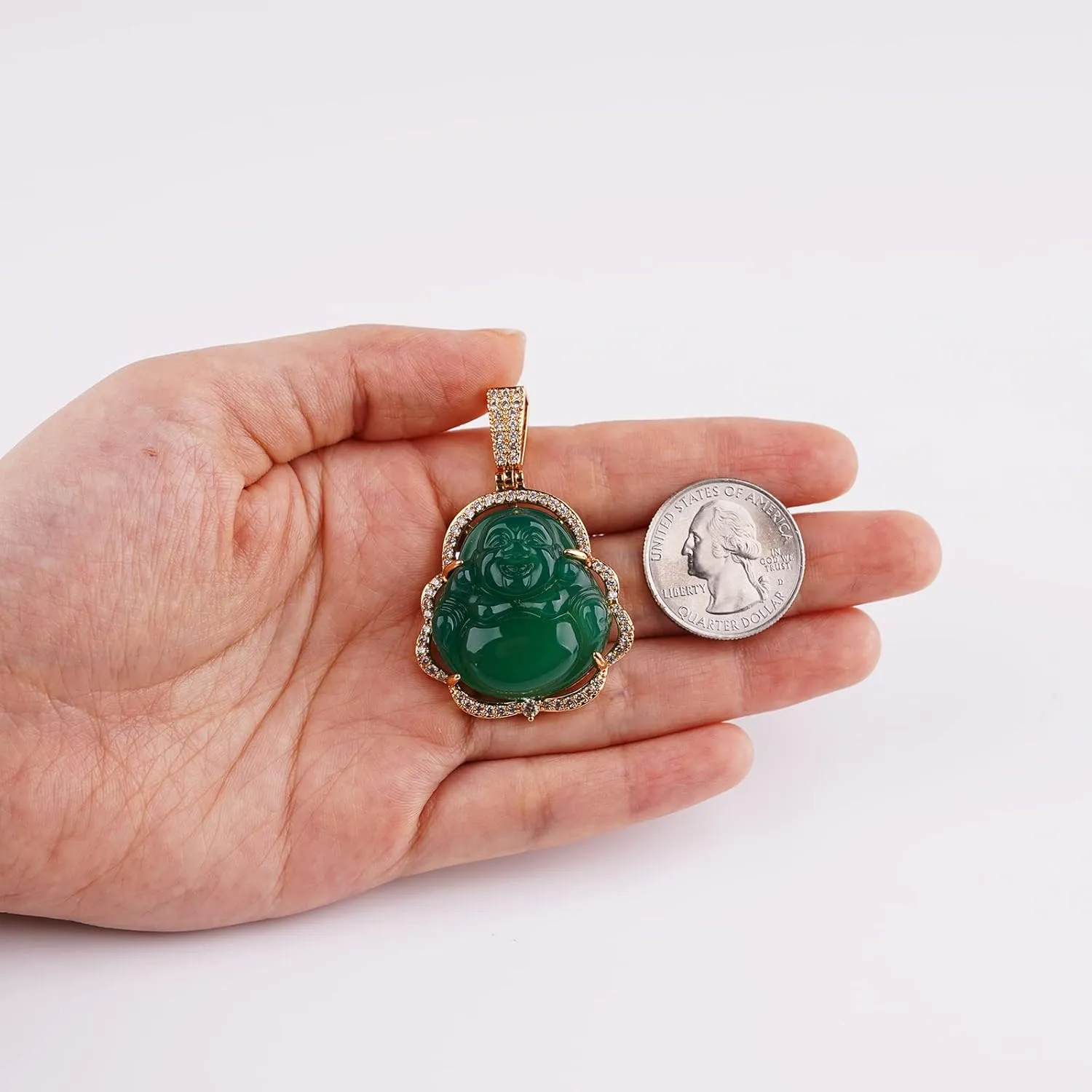 Buddha Necklace Green Jade Laughing Buddha 18K Gold Plated Chain Buddah Necklaces for Women Men Moms Gifts Luxury Jewelry Gifts for Her Him