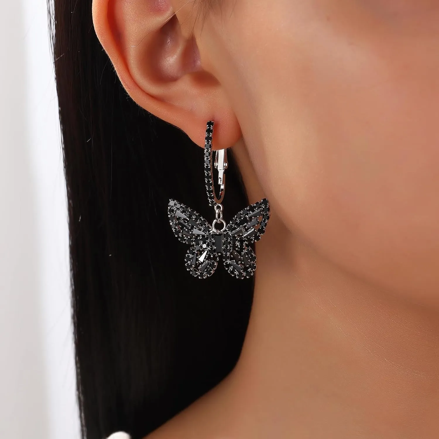 Butterfly Hoop Dangling Earrings For Women,Crystal Rhinestone CZ Drop Earrings For Lady,Gold Plated Cubic Zirconia Earrings for Prom Wedding Brides