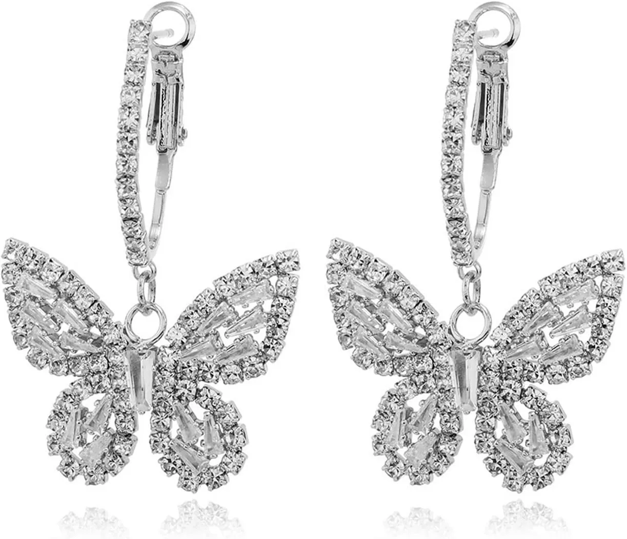 Butterfly Hoop Dangling Earrings For Women,Crystal Rhinestone CZ Drop Earrings For Lady,Gold Plated Cubic Zirconia Earrings for Prom Wedding Brides