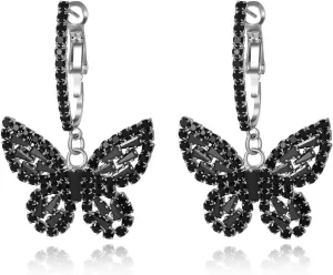 Butterfly Hoop Dangling Earrings For Women,Crystal Rhinestone CZ Drop Earrings For Lady,Gold Plated Cubic Zirconia Earrings for Prom Wedding Brides
