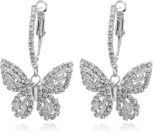 Butterfly Hoop Dangling Earrings For Women,Crystal Rhinestone CZ Drop Earrings For Lady,Gold Plated Cubic Zirconia Earrings for Prom Wedding Brides