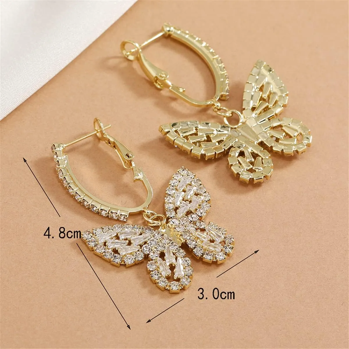 Butterfly Hoop Dangling Earrings For Women,Crystal Rhinestone CZ Drop Earrings For Lady,Gold Plated Cubic Zirconia Earrings for Prom Wedding Brides