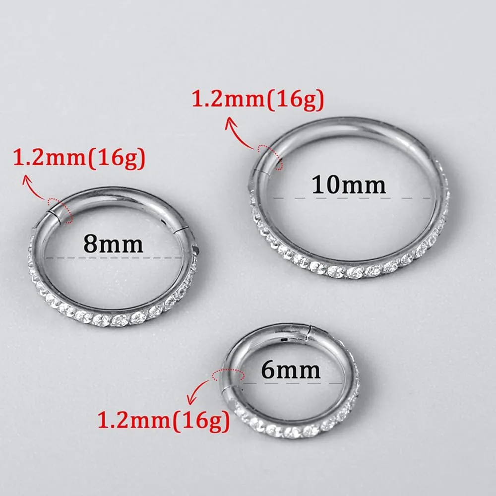 Casvort 5/10 PCS 16G Seamless Septum Nose Piercing Rings Zirconia Segment Tragus Hoop Rings 316 Stainless Steel Helix Ring Stack Clickers Ear Plugs Hangers Women Body Jewelry