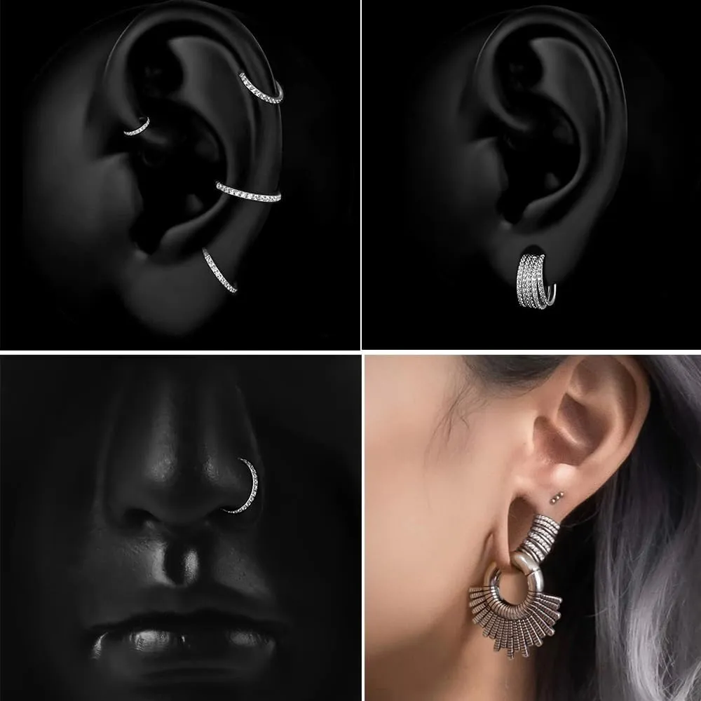Casvort 5/10 PCS 16G Seamless Septum Nose Piercing Rings Zirconia Segment Tragus Hoop Rings 316 Stainless Steel Helix Ring Stack Clickers Ear Plugs Hangers Women Body Jewelry