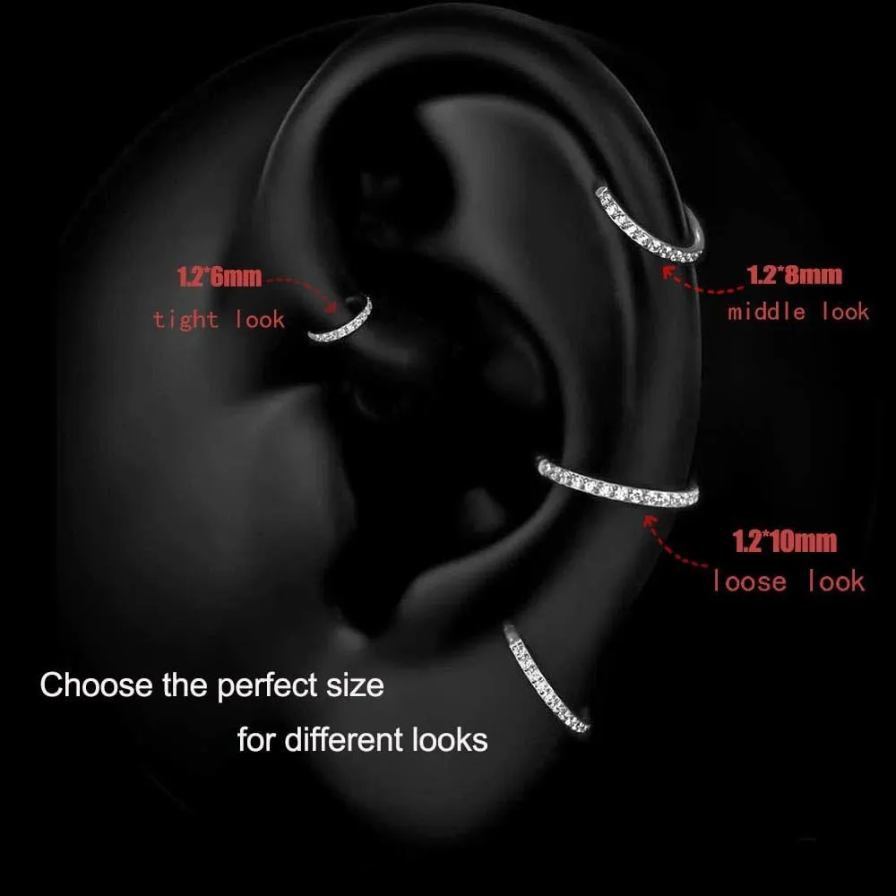 Casvort 5/10 PCS 16G Seamless Septum Nose Piercing Rings Zirconia Segment Tragus Hoop Rings 316 Stainless Steel Helix Ring Stack Clickers Ear Plugs Hangers Women Body Jewelry