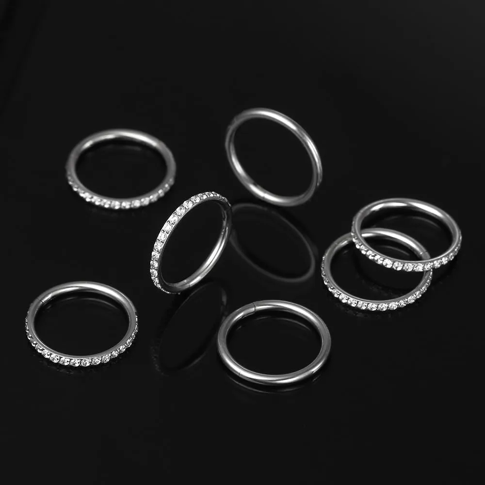 Casvort 5/10 PCS 16G Seamless Septum Nose Piercing Rings Zirconia Segment Tragus Hoop Rings 316 Stainless Steel Helix Ring Stack Clickers Ear Plugs Hangers Women Body Jewelry