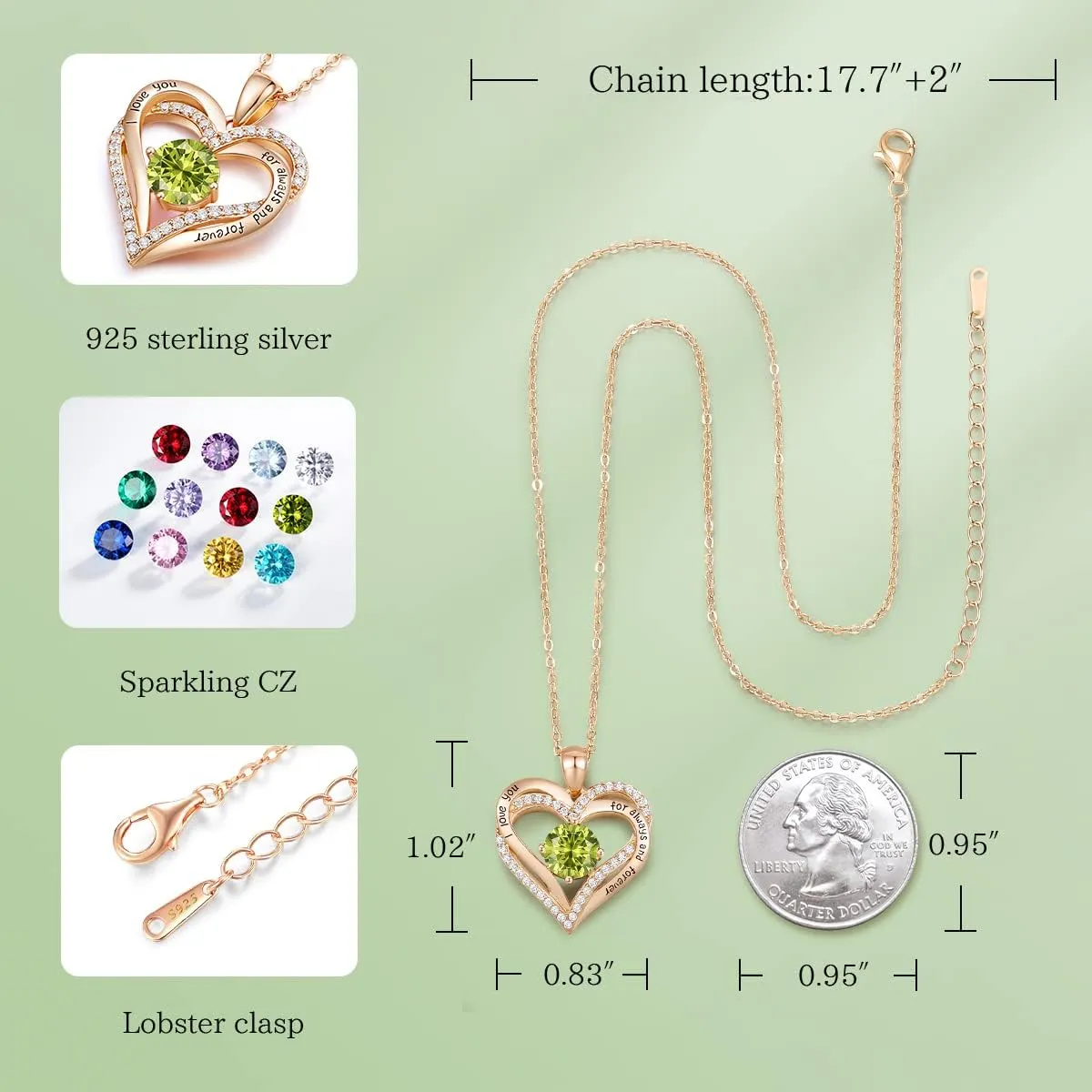CDE Forever Love Heart Necklaces for Women, Wedding Anniversary, Birthday Mothers Day Gifts for Mom, Mother, Wife, Girlfriend, S925 Silver Jewelry with Birthstone Pendant