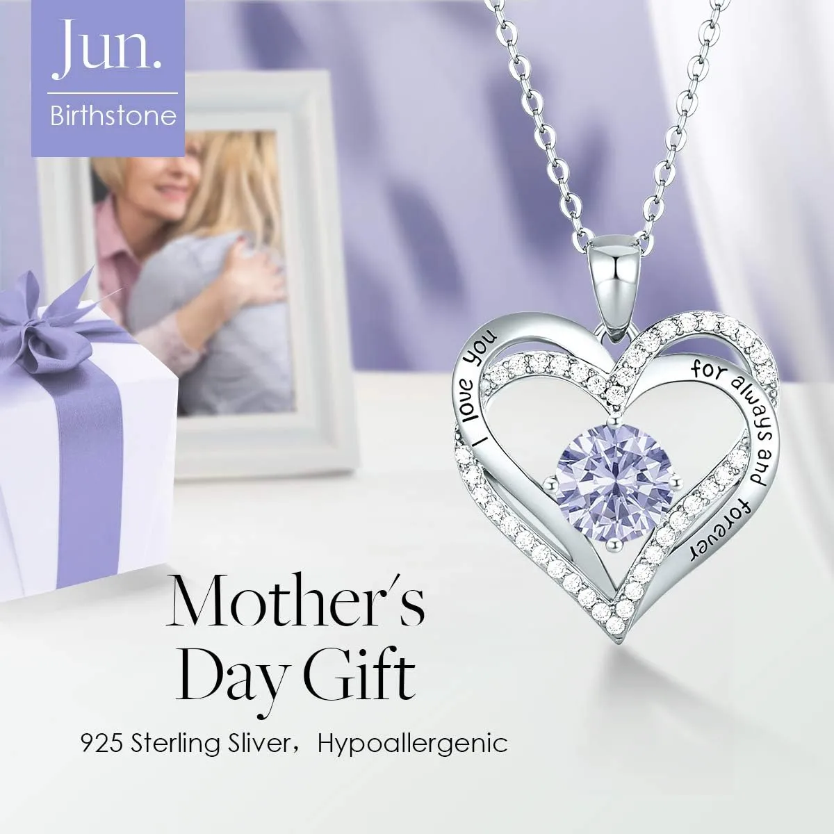 CDE Forever Love Heart Necklaces for Women, Wedding Anniversary, Birthday Mothers Day Gifts for Mom, Mother, Wife, Girlfriend, S925 Silver Jewelry with Birthstone Pendant