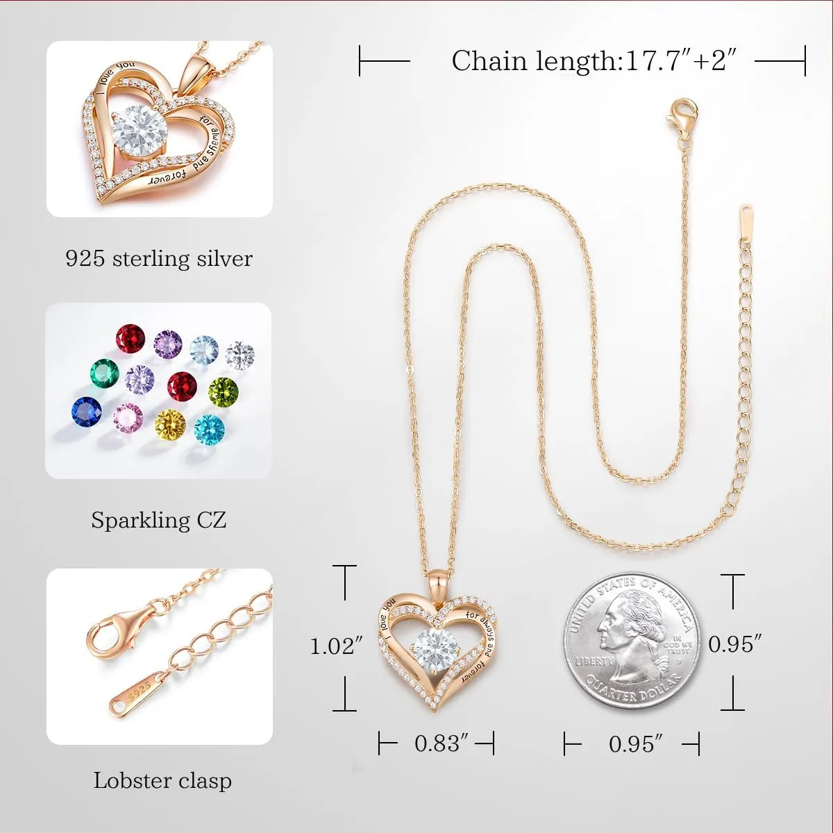 CDE Forever Love Heart Necklaces for Women, Wedding Anniversary, Birthday Mothers Day Gifts for Mom, Mother, Wife, Girlfriend, S925 Silver Jewelry with Birthstone Pendant