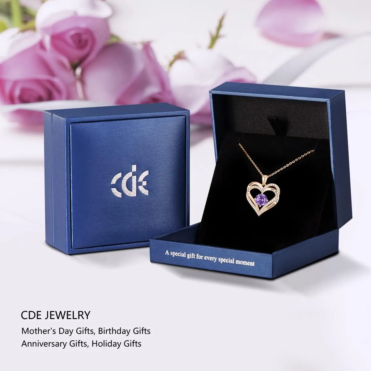 CDE Forever Love Heart Necklaces for Women, Wedding Anniversary, Birthday Mothers Day Gifts for Mom, Mother, Wife, Girlfriend, S925 Silver Jewelry with Birthstone Pendant