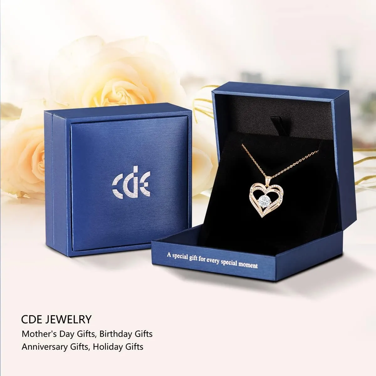 CDE Forever Love Heart Necklaces for Women, Wedding Anniversary, Birthday Mothers Day Gifts for Mom, Mother, Wife, Girlfriend, S925 Silver Jewelry with Birthstone Pendant