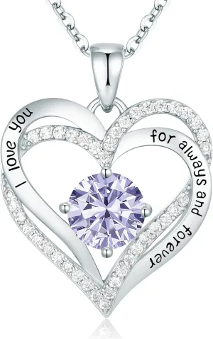 CDE Forever Love Heart Necklaces for Women, Wedding Anniversary, Birthday Mothers Day Gifts for Mom, Mother, Wife, Girlfriend, S925 Silver Jewelry with Birthstone Pendant