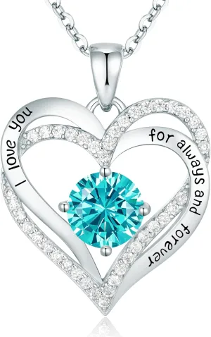 CDE Forever Love Heart Necklaces for Women, Wedding Anniversary, Birthday Mothers Day Gifts for Mom, Mother, Wife, Girlfriend, S925 Silver Jewelry with Birthstone Pendant