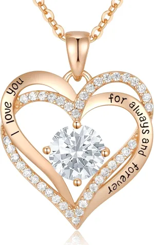 CDE Forever Love Heart Necklaces for Women, Wedding Anniversary, Birthday Mothers Day Gifts for Mom, Mother, Wife, Girlfriend, S925 Silver Jewelry with Birthstone Pendant